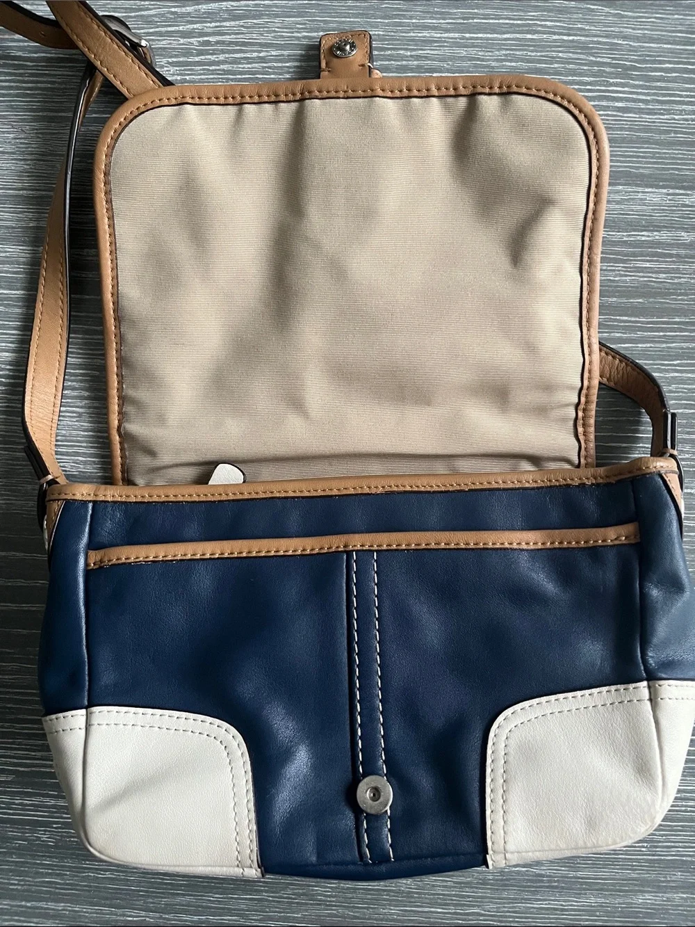 Coach Navy, Cream & Tan Leather Colorblock Crossbody